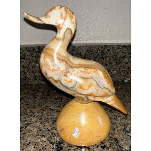 Solid Alabaster Marble Onyx Duck Figurine Hand Carved Brown Honey Swirl HEAVY - Picture 3 of 7